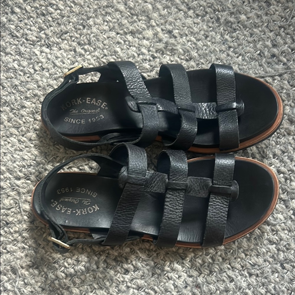 Kork-Ease Black Leather Strappy Sandals